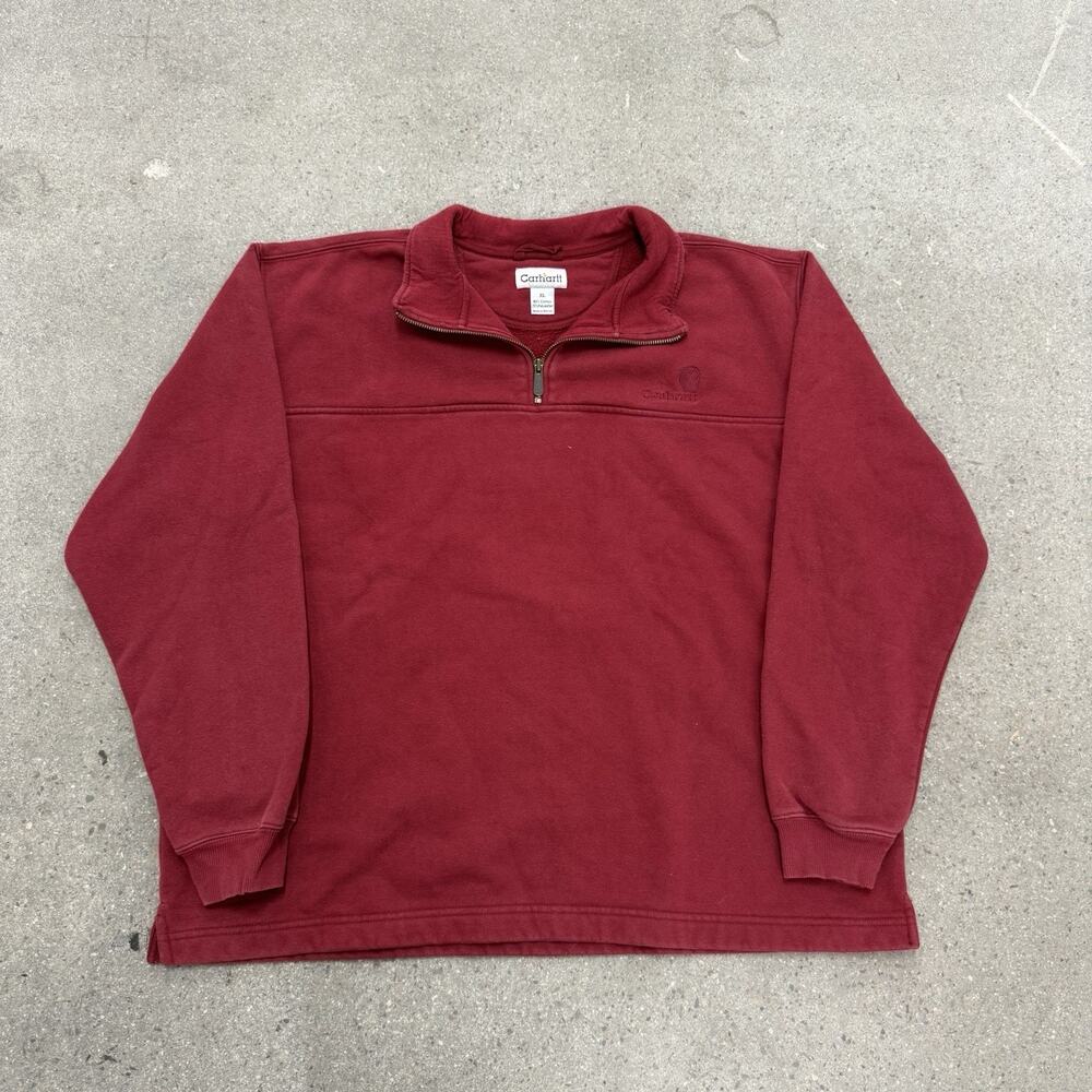 Carhartt Sweatshirt Adult XL Burgundy Maroon 1/4 Zip Sweater Men